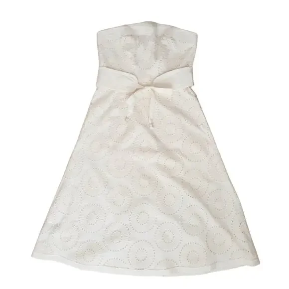 Plenty Tracy Reese Ivory Embroidered Strapless Midi Dress A-line Size 6 - Picture 7 of 9